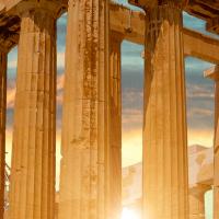 Coucher de soleil sur le Parthenon à Athènes