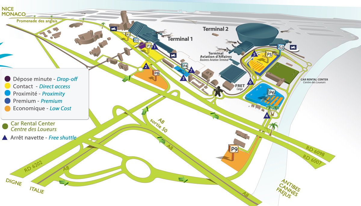 Plan des parkings Aeroport Nice