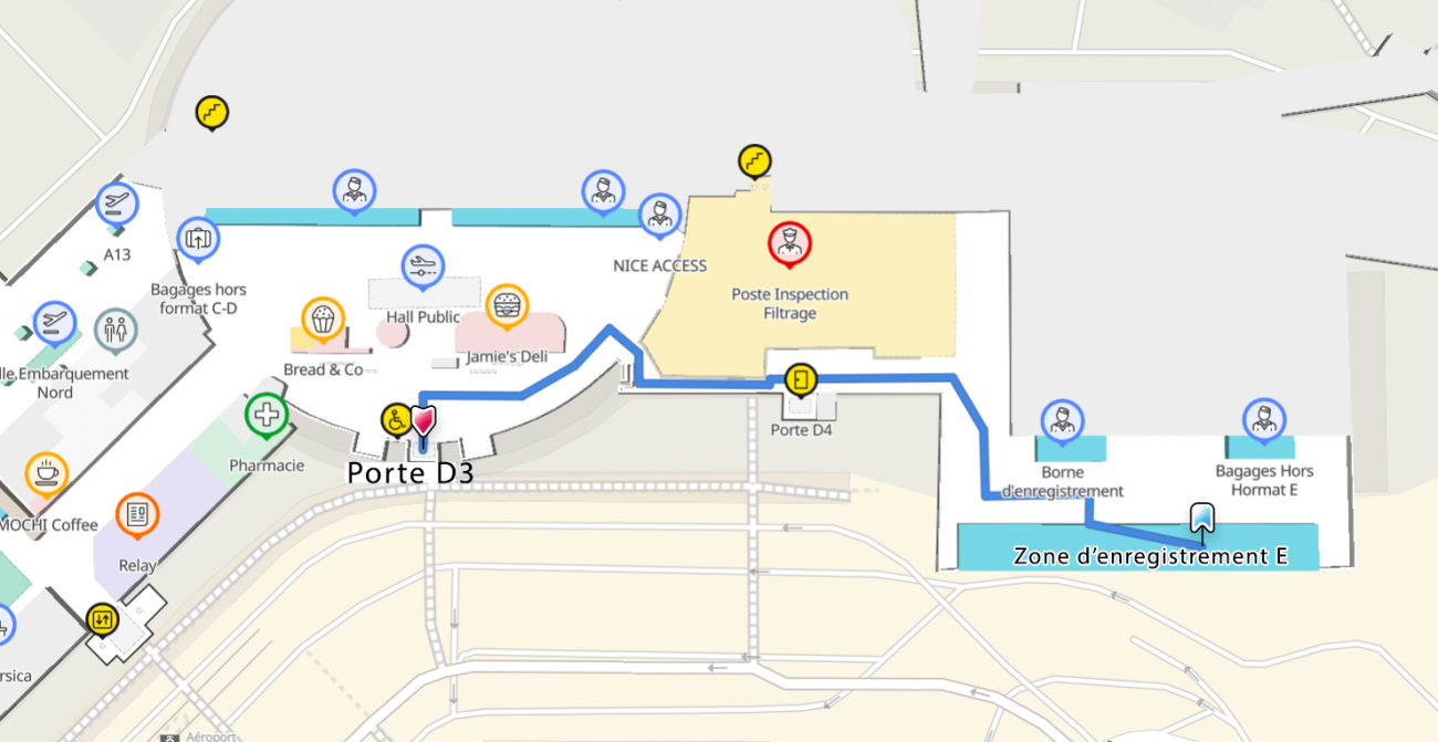 Plan : entr&eacute;e D3 vers Zone E - Terminal 2