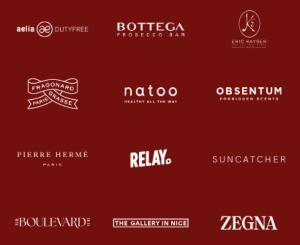 Liste des boutiques participantes : A&eacute;lia Dutyfree, Bottega Prosecco Bar, Eric Kayser, Fragonard, Natoo, Obsentum, Pierre Herm&eacute;, Relay, Suncatcher, Boulevard, The Gallery in Nice, Zegna